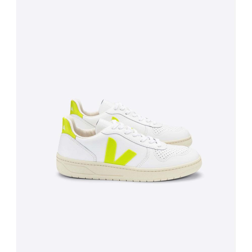 Veja V-10 LEATHER Women\'s Sneakers White/Mint | NZ 647HAP